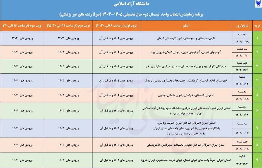 ⭕ زمان‌بندی انتخاب واحد ترم بهمن ۱۴۰۴ 